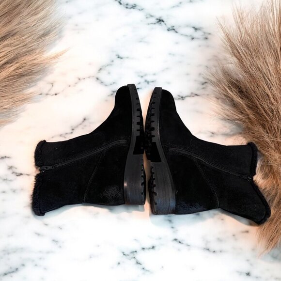 BareTraps Fairlee Black Ankle Zip Suede Leather Boots Size 7.5M Faux Fur Lined - Picture 10 of 13